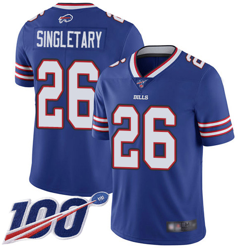 Men Buffalo Bills #26 Devin Singletary Royal Blue Team Color Vapor Untouchable Limited Player 100th Season NFL Jersey